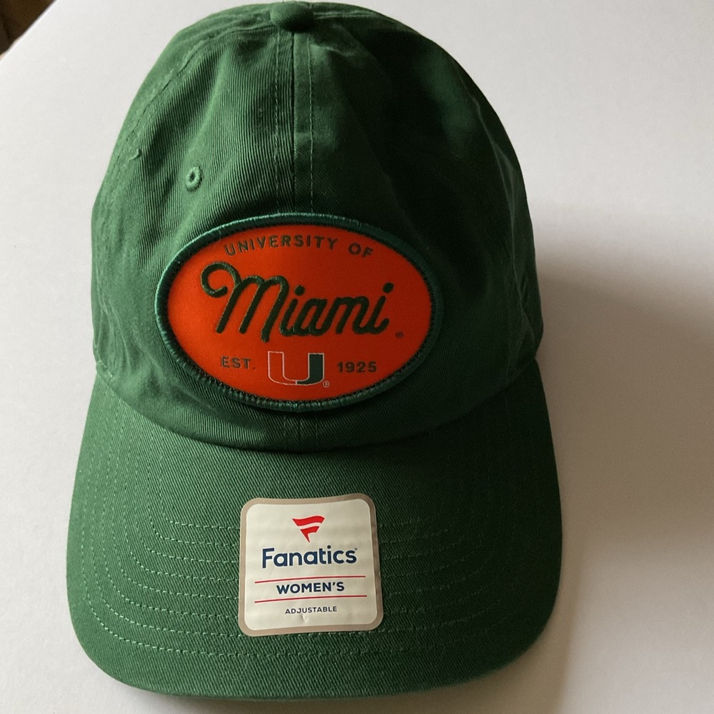 FANATICS NCAA MIAMI HURRICANES WOMENS ADJUSTABLE BASEBALL CAP GREEN NWT